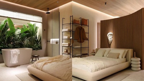 Natureza e design se fundem em plenitude em um espaço Wabi-sabi.